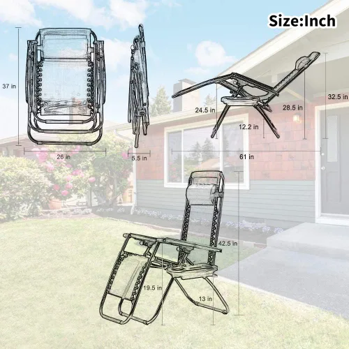 Miniatura 3 de Silla Zero Gravity para patio, tumbona, paquete de 2 sillas reclinables plegables ajustables para exteriores con bandeja portavasos, almohadas
