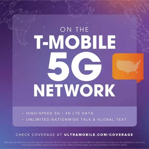 Miniatura 2 de $49/mes. Plan telefónico prepago Ultra Mobile con llamadas, mensajes de texto y datos ilimitados durante 1 mes (kit de tarjeta SIM 3 en 1)