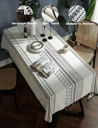 Miniatura 6 de Colorigan Mantel rectangular de lino de algodón con diseño boho, mantel de mesa de granja, mantel oblongo, sin arrugas, para interiores y Lino Crema