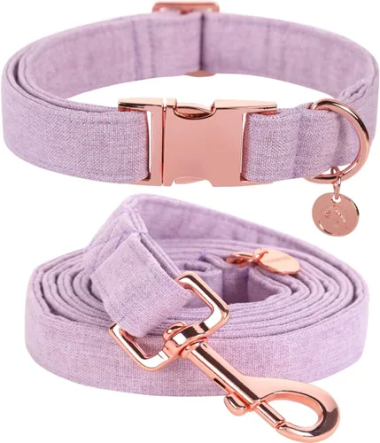 DOGWONG Juego de correa de algodón para perro, collar morado para mascotas, collar duradero y ajustable para perros pequeños, medianos y grandes
