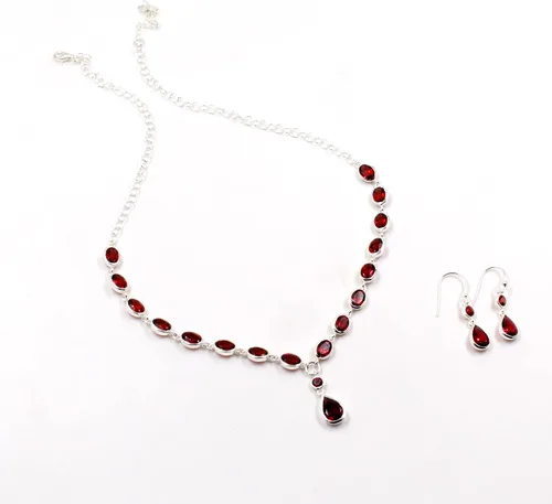 Miniatura 6 de Collar de granate de diseñador, conjunto de joyas de granate, collar de granate facetado, joyería de granate, pendiente de regalo para mujer