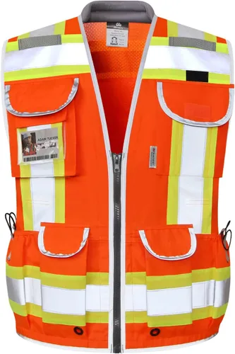 Miniatura 9 de Dib Safety - Chaleco reflectante amarillo de malla, chaleco de alta visibilidad con bolsillos y cremallera, ANSI clase 2 de servicio pesado, hecho