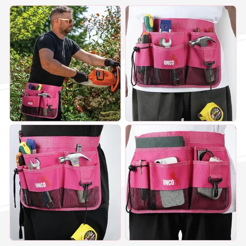 Miniatura 6 de UNCO - Cinturón de jardinería ajustable, rosa, 7 bolsillos, resistente al desgaste, al corte y al agua, bolsa para cinturón de herramientas
