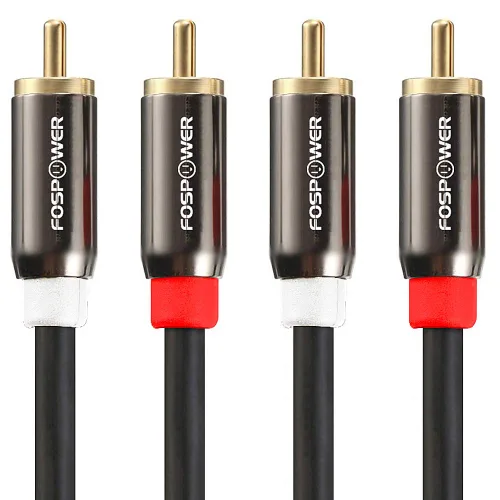 FosPower Cable 2 RCA M/M de audio estéreo [24 K chapado en oro | núcleo de cobre], conector 2RCA macho a 2RCA macho [izquierda / derecha] con