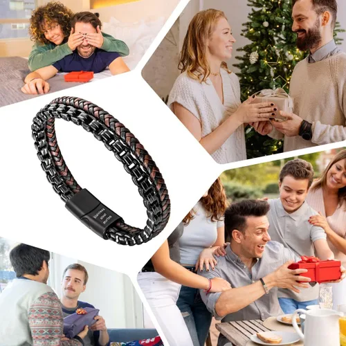 Miniatura 7 de murtoo Pulsera de cuero y acero, cadena de acero inoxidable y pulseras de cuero para hombre, Sin gemas.