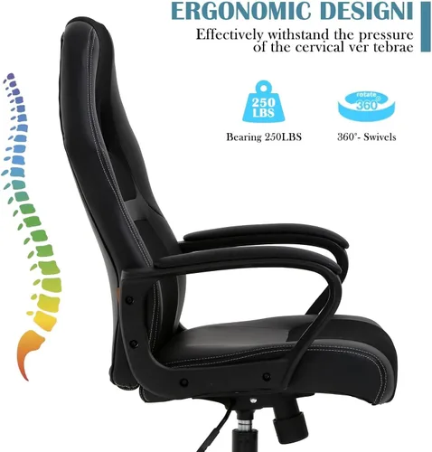 Miniatura 6 de Silla ejecutiva para juegos de PC con soporte lumbar y reposacabezas, silla ergonómica de cuero para oficina en casa, sala de juegos, resistente