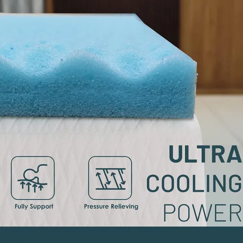 Miniatura 6 de Treaton Cubrecolchón de espuma viscoelástica con infusión de gel contorneado de 1 pulgada con diseño de cáscara de huevo, transpirable, suave y Azul