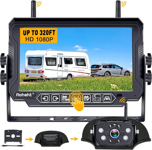 Miniatura 11 de Cámara de respaldo para RV HD1080P, 2 cámaras con llave táctil de 7 pulgadas, monitor DVR, señales digitales estables, sistema de cámara de visión