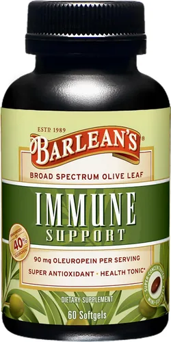 Barlean's Suplemento de apoyo inmunológico de cápsulas blandas de complejo de hoja de olivo con 90 mg de antioxidantes de oleuropeína, pastillas