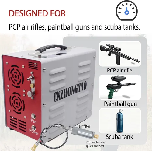 Miniatura 5 de PORTAIR - Compresor HPA portátil de 4500 PSI, parada automática, sin aceite/agua, convertidor de potencia integrado, compresor de aire PCP para Gris