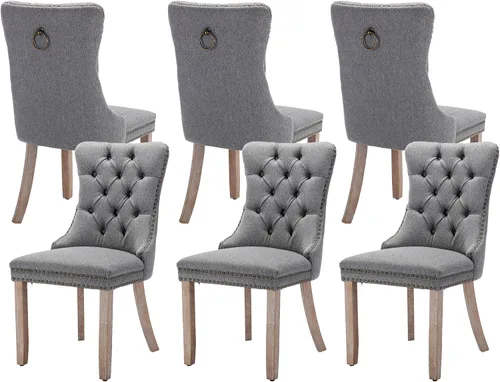 Miniatura 41 de Juego de 4 sillas de comedor de terciopelo, sillas de comedor tapizadas con ribete de cabeza de clavo, patas de madera, anillo de tracción, sillas