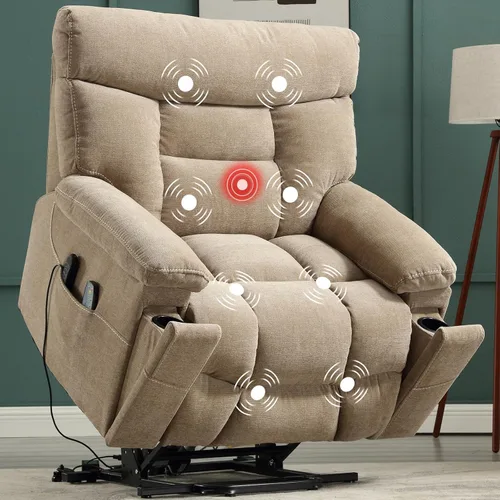 CANMOV Silla reclinable con elevación eléctrica de doble motor para personas mayores, asiento extra ancho de 27 pulgadas, capacidad de peso de 450