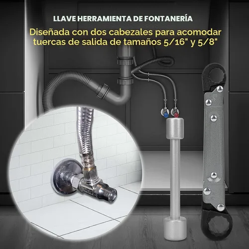 Miniatura 8 de Holdly Herramientas de fontanería Kit de llave de parada angular, llave ajustable, herramientas profesionales de fontanero para instalar nuevas Kit