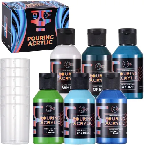 Miniatura 14 de OPHIR Total 22.8OZ Set de Pintura Acrílica para Verter, 3 Suministros de Pintura Acrílica Premezclada para Verter en Negro y 3 en Blanco, para Juego