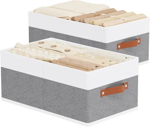Miniatura 15 de Cestas de almacenamiento con asas, organizadores de cajones de tela, contenedores de almacenamiento para estantes de dormitorio y lavandería, 18.5 ×