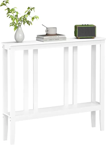 Miniatura 11 de ELYKEN - Mesas consola para entrada, mesa de pasillo de 2 niveles de 36.2" de largo detrás del sofá, mesa de sofá estrecha de 7" para entrada, Marrón