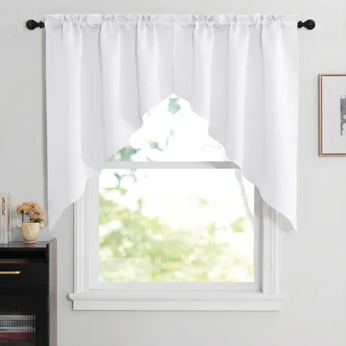 Miniatura 38 de NICETOWN Home Fashion - Cortinas de cocina con bolsillo para poste, cenefa festoneada a medida, cenefa festoneada sólida para ventana de Marrón