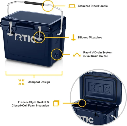 Miniatura 4 de RTIC Enfriador ultra resistente, caja de cofre de hielo aislada dura para playa, bebida, camping, picnic, pesca, barco, barbacoa Azul marino