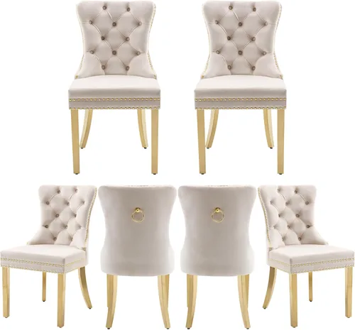 Miniatura 15 de Juego de 2 Sillas de Comedor, Sillas de Terciopelo Acolchado con Patas Modernas de Acero Inoxidable, Ribete de Remaches con Anilla Metálica