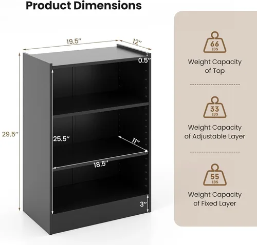Miniatura 2 de LDAILY Estantería pequeña de 3 cubos, estantería moderna de 3 niveles, estante de exhibición abierto con estantes ajustables de 18 posiciones