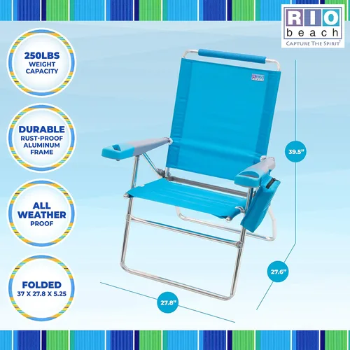 Miniatura 4 de Rio Brands Silla plegable de 4 posiciones de altura extendida de 17 pulgadas, para playa, campamento, césped, turquesa