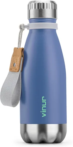 Miniatura 15 de VINUR Botella de agua para niños, 9 onzas, acero inoxidable, doble pared, aislada al vacío, botella de agua para la escuela, frasco en forma de cola