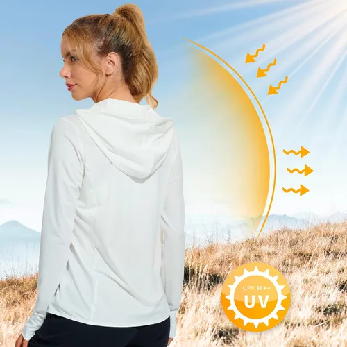 Miniatura 2 de Libin sudadera con capucha para mujer, con cremallera completa, UPF 50+, capucha con protección solar, de manga larga, para senderismo