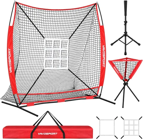 Red de béisbol y sóftbol de 7 x 7 pies para bateo, lanzamiento, sistema de recolección de pelotas grandes, equipo de entrenamiento de béisbol