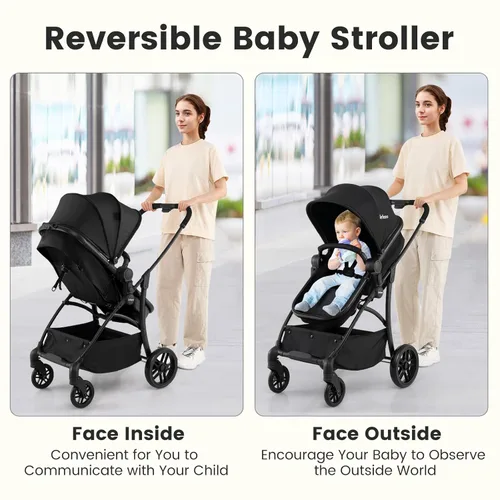 Miniatura 2 de INFANS Cochecito de bebé 2 en 1, cochecito convertible con moisés, asiento reversible, respaldo ajustable, plegable con una mano, cochecito compacto