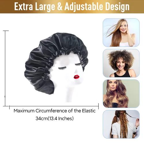 Miniatura 4 de Gorros de ducha para mujer, extra grande, ajustable, impermeable, reutilizable, gorro de ducha para mujeres y niñas, cabello largo y grueso, gorros