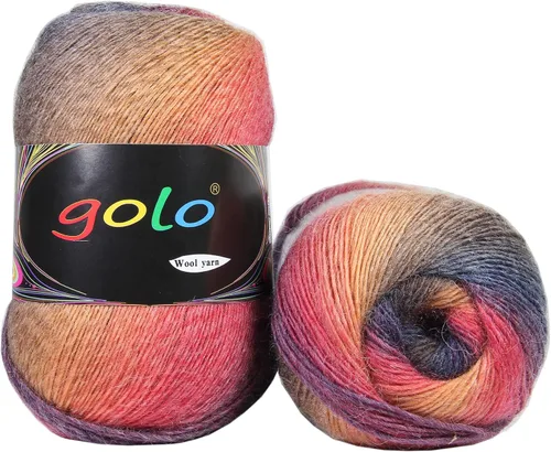 Miniatura 9 de Hilo de lana golo para tejer 200 yardas, hilo Cachemire multicolor arcoíris