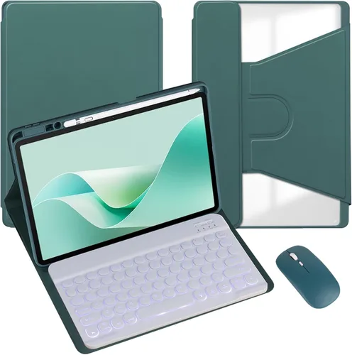 Miniatura 8 de Funda para tableta Samsung Galaxy Tab A8 de 10.5 pulgadas, teclado redondo inalámbrico desmontable Bluetooth, cubierta trasera transparente