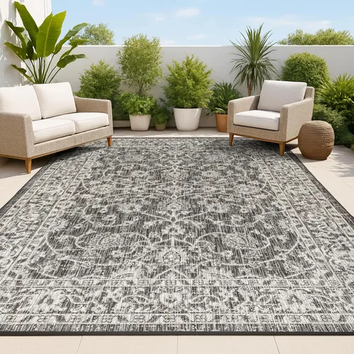 Miniatura 11 de JONATHAN Y Vine & Border - Alfombra de pasillo para interiores y exteriores, 2 x 8 pies, color negro/gris, tejido texturizado Palazzo para patio