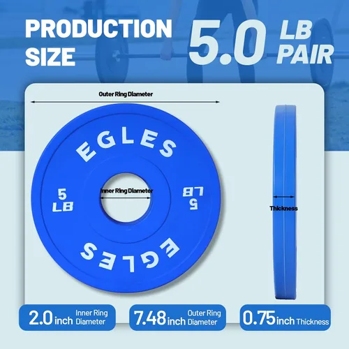 Miniatura 2 de Egles Juego de Placas de Cambio 1.25LB, 2.5LB, 5LB - Placas de Peso Recubiertas de Goma en Pares, Placas Bumper Olímpicas, Codificadas por
