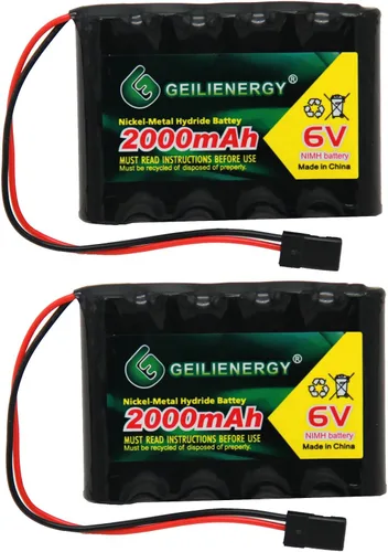 Paquete de 2 baterías NiMH RX de 6 V 2000 mAh recargables con conector Hitec para aviones RC y robot para caminar
