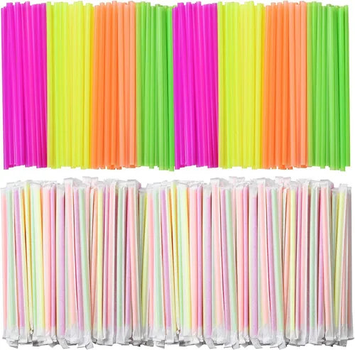 Miniatura 10 de ALINK 1000 popotes desechables de plástico de colores surtidos, pajitas rectas envueltas individualmente, 7.75 x 0.23 pulgadas