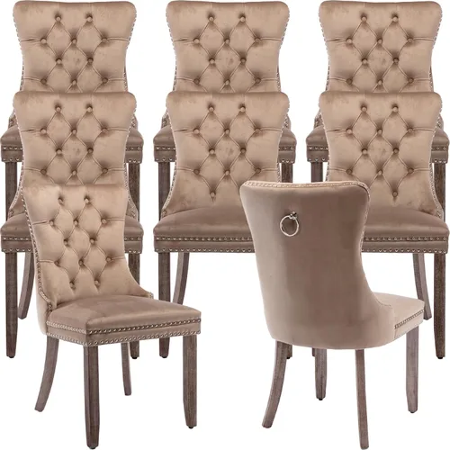 Miniatura 58 de Velvet Dining Chairs Set of 2, Tufted High Chairs with Nailhead Trim, Pull Ring, Black Solid Wood Legs, Elegant Upholstered Accent Chairs for Dining