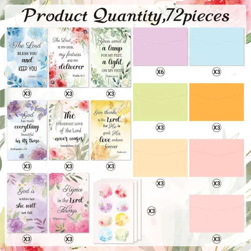 Miniatura 2 de Containlol 24 Piezas Tarjetas de Felicitación Cristianas Inspiradoras con Aliento de las Escrituras Tarjeta Floral de Versículos Bíblicos con Sobres