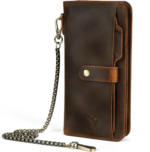 Miniatura 73 de Genuino Caballo Loco Cuero Regalo de Viaje Moneda Bolsillo Tarjetero Organizador Largo Cadena Rfid Cartera Monedero Con Broche Para Hombres Hombres