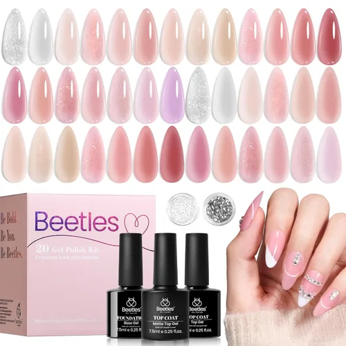 Miniatura 18 de Beetles - Juego de esmaltes de uñas de gel, 20 colores, colección Cozy Campfire Shade, juego de esmaltes de gel naranja, amarillo, verde, marrón
