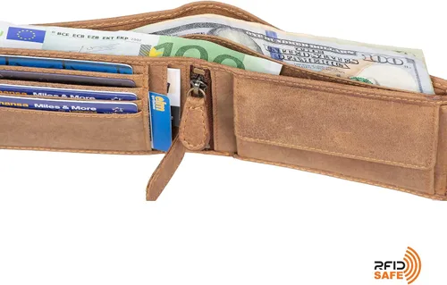 Miniatura 5 de DiLoro Billetera de cuero para hombre de tamaño completo con cremallera plegable y protección RFID