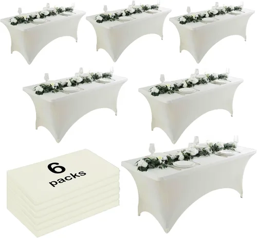 Miniatura 18 de Paquete de 2 manteles de elastano negro de 6 pies – Manteles ajustados – Mantel elástico de ajuste universal para mesas plegables – Sin arrugas