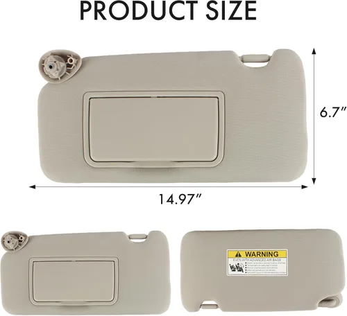 Miniatura 3 de PEVEST Visera Solar con Espejo, Sin Luces - Lado Izquierdo del Conductor Interior Gris Platino para Honda HR-V EX-L/EX/LX/Sport 2016-2022