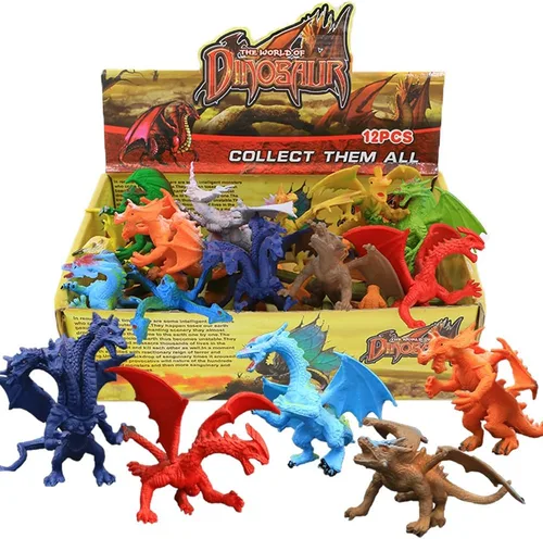 Miniatura 6 de Juego de juguetes de dragón con detalles realistas de 4 pulgadas con caja de regalo, 12 piezas de mini figuras de dragón en y estilos, juguete