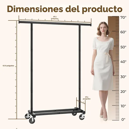 Miniatura 5 de HYSEYY Perchero de Ropa, Perchero de Ropa para Colgar Ropa, Perchero Rodante Resistente Perchero de Abrigos Portátil Perchero de Armario de Metal