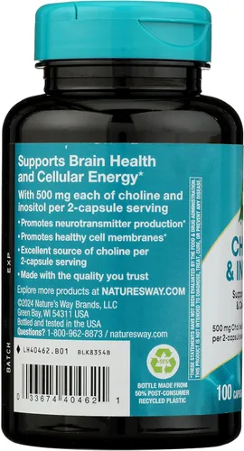 Miniatura 6 de Nature's Way Colina e inositol, salud cerebral*, energía celular*, 1000 mg por porción, 100 cápsulas