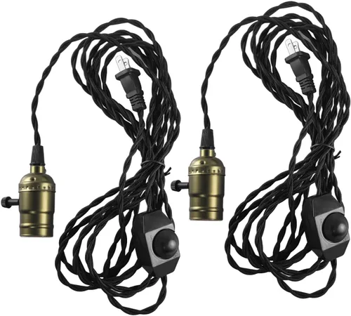 Cable de luz colgante vintage de 15 pies con atenuador, cable de luz colgante con enchufe, kit de lámpara industrial de bricolaje (paquete de 2)