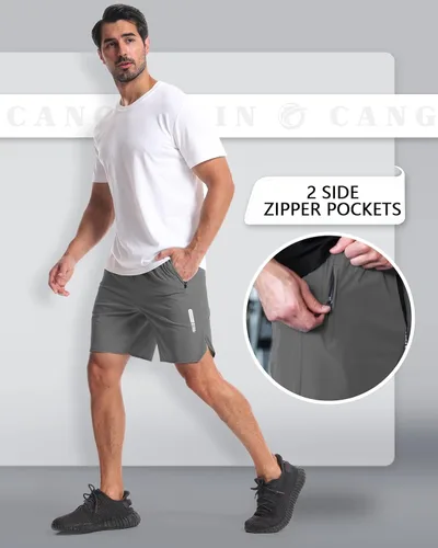 Miniatura 4 de CANGHPGIN Paquete de 2 pantalones cortos deportivos de entrenamiento para hombre, entrepierna de 7 pulgadas, pantalones cortos de senderismo