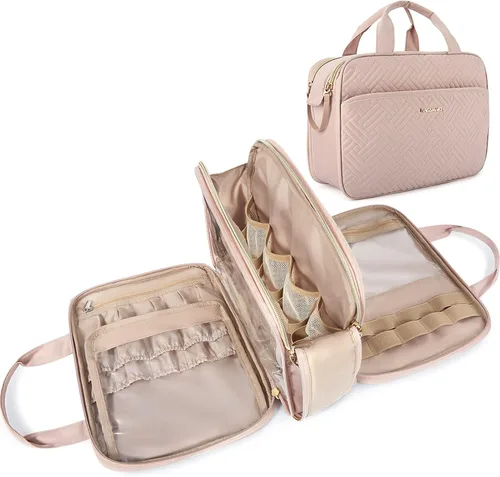 Miniatura 10 de BAGSMART Neceser grande, organizador de maquillaje de viaje, resistente al agua, bolsa de cosméticos para maquillaje, bolsa de viaje