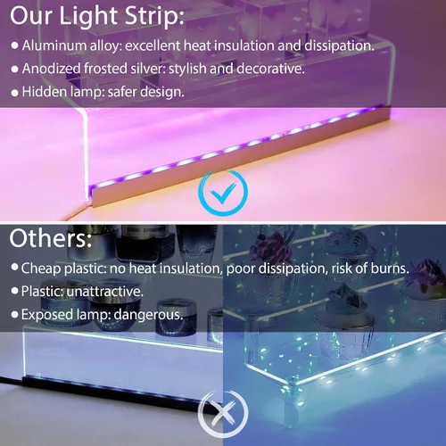 Miniatura 5 de Organizador de Exhibición de Acrílico de 12" con Luz LED - Soporte de Perfume de 3 Niveles y Estantes Escalonados de Exhibición, Organizador
